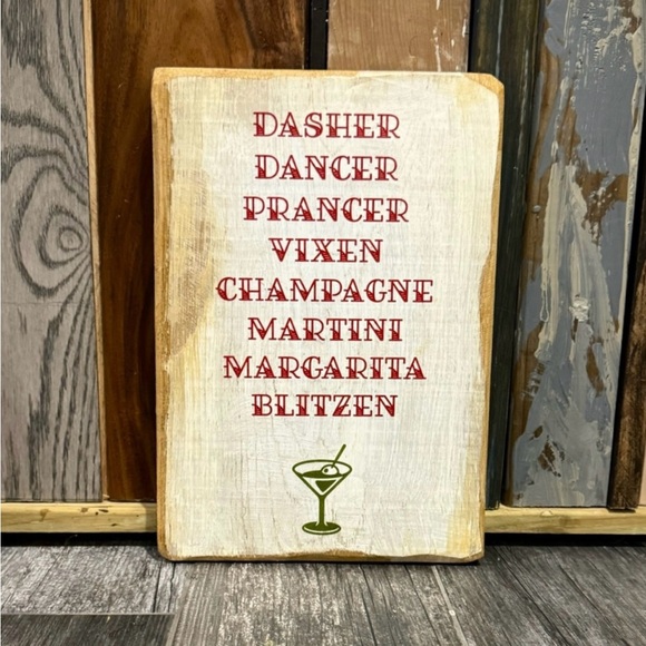 holiday christmas decor reindeers & cocktail artist made sign NWT - Picture 5 of 5